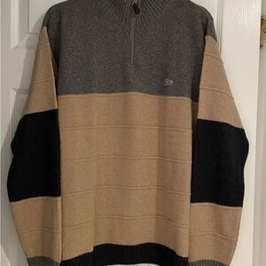 Lacoste Men's Gray and Tan Half Zip-Up Sweater Great Condition